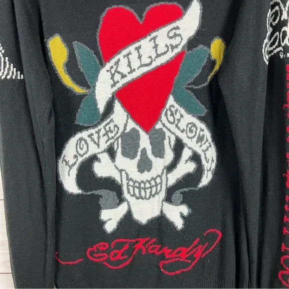 Vintage Y2K RARE Ed Hardy Wool Alpaca Blend Hoodie Large